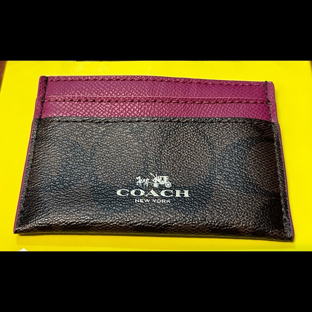 Coach pink and brown card holder
